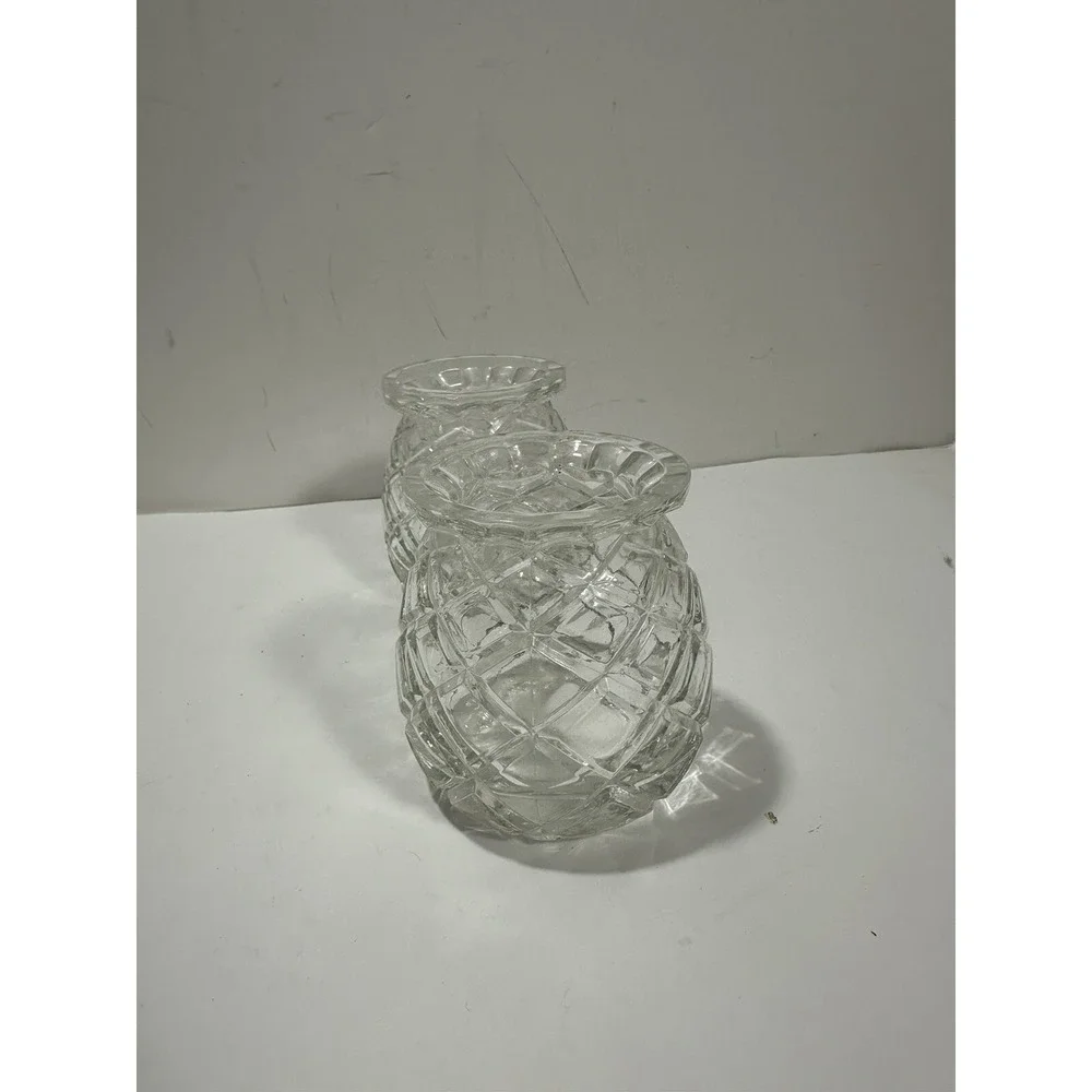 Set of 2 Pineapple‎ Cut Glass Sphere Vase Votive Candle Holder 3.6